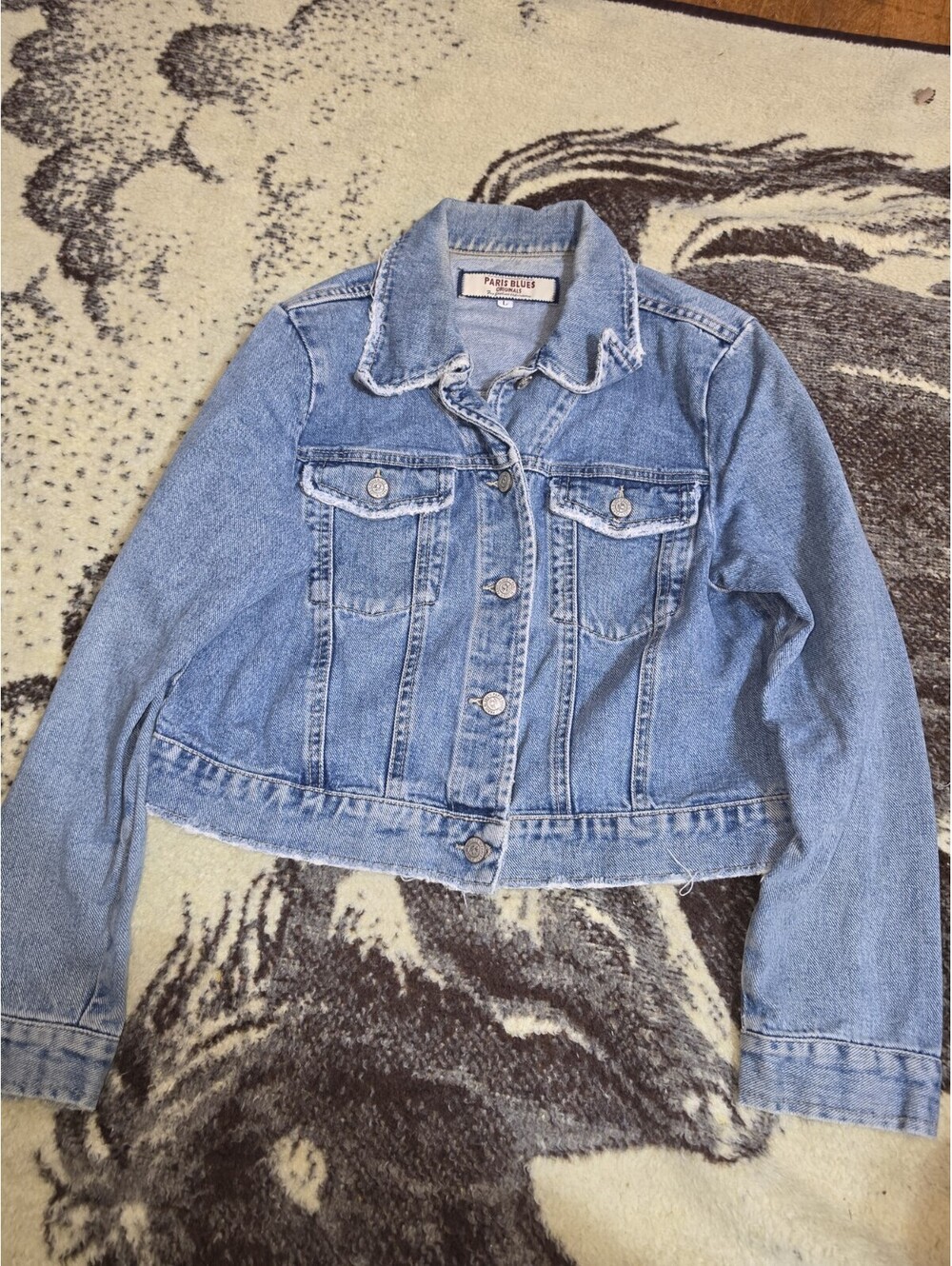 Vintage Paris Blues Y2K Distressed Light Wash Cropped Jean Jacket